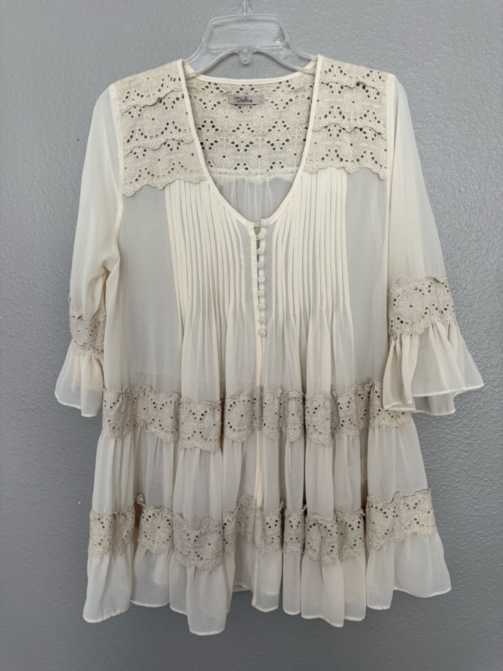 Darling Cream Lace-Trim Peasant Tunic